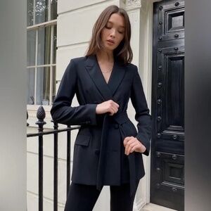 Aritzia Babaton Samuel Black Belted Blazer Jacket Double Breasted Tailored 2